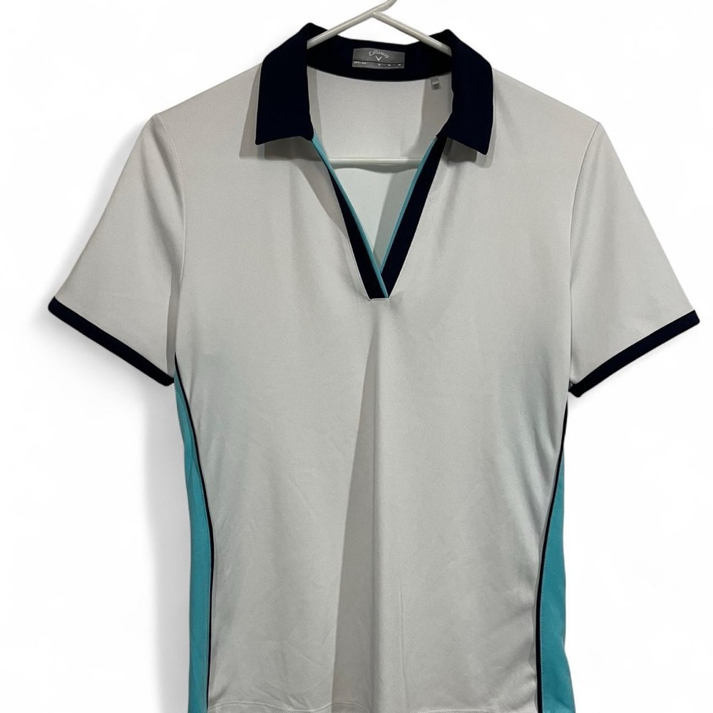 2/$30 Callaway White Polo with Navy Collar M